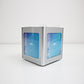 2002 Addex AD98 radio / photo cube in silver and blue lucite - rare vintage item in original box