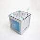 2002 Addex AD98 radio / photo cube in silver and blue lucite - rare vintage item in original box