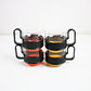 Pairs of modernist Pyrex Brasilia - glass and plastic cups - black and orange or black and yellow