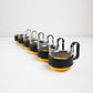 Pairs of modernist Pyrex Brasilia - glass and plastic cups - black and orange or black and yellow