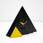 Post modern geometric mantle clock - black and yellow enamelled metal