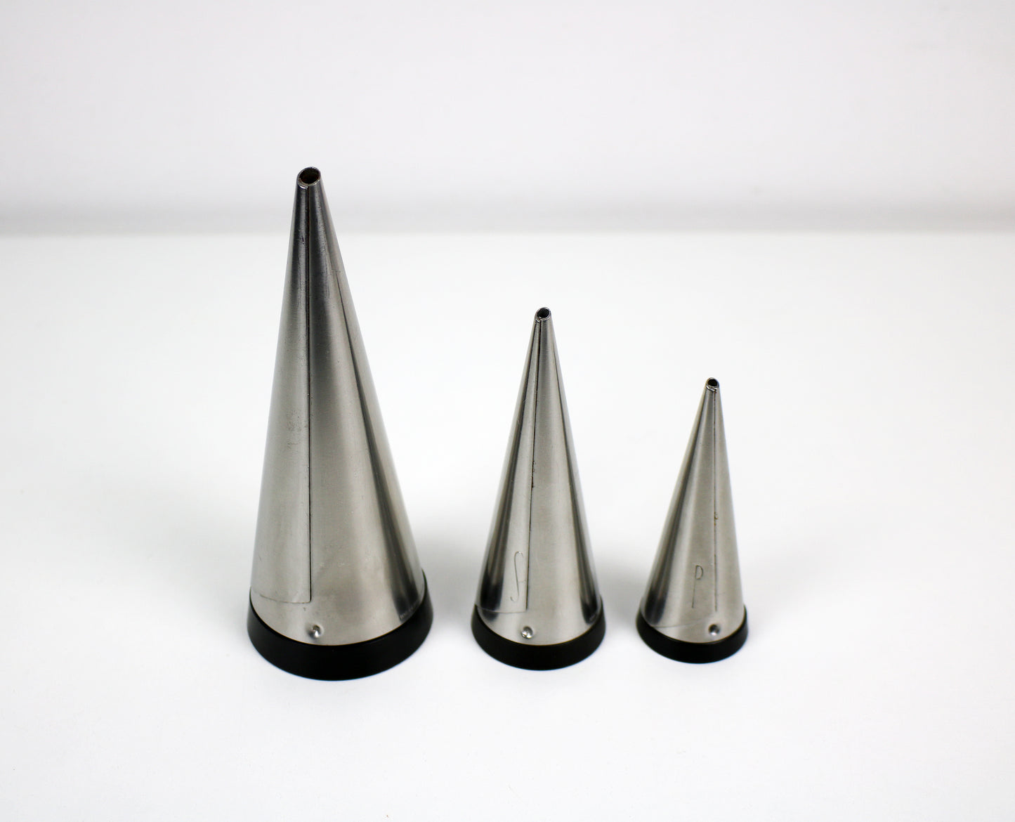 Swedish modernist conical steel cruet salt, pepper and sugar set by Gense of Sweden