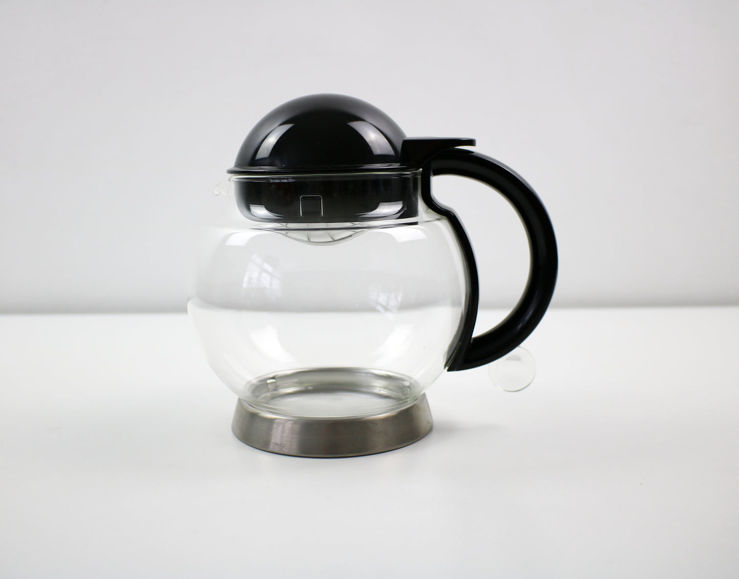 Space age glass and black plastic Emsa Tea Master teapot with infuser Y2k vintage