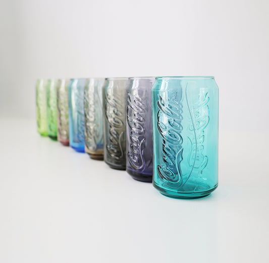 Set of Coca Cola can glasses in 8 colours - early 21st Century McDonalds