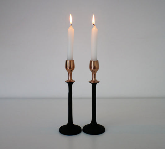 John Lewis Scandi style candlestick pair - copper and black