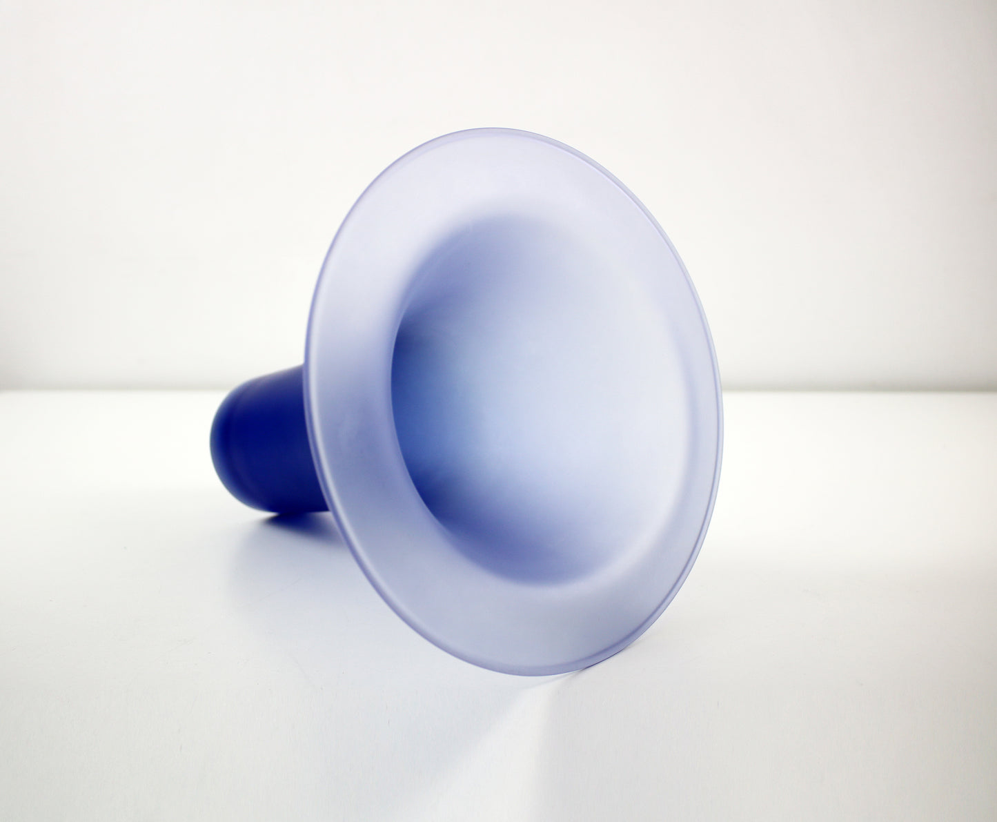 Satin frosted blue glass trumpet vase - 24cm