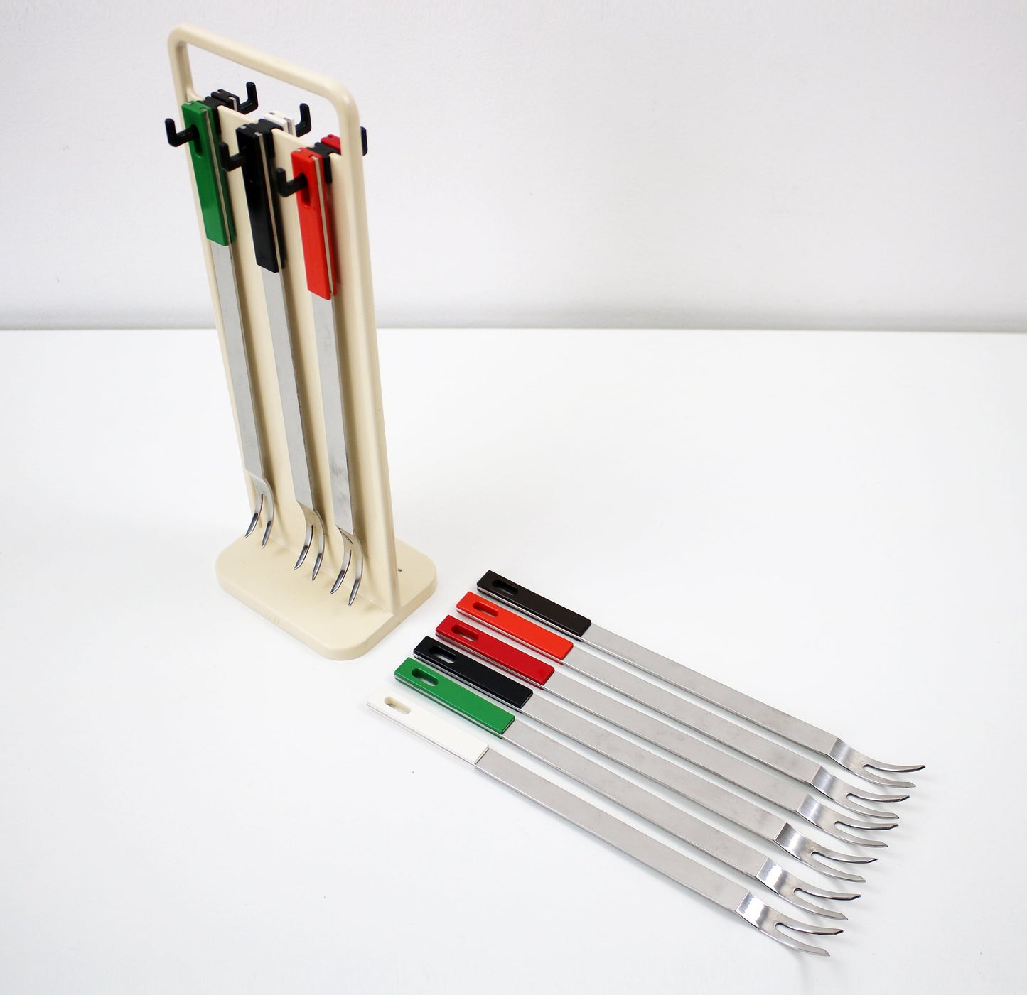 Modernist fondue fork set by Abert Italy 1973